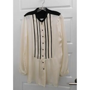 Etro sz 48 Ivory Black Lace Button‎ Down 100% Silk Blouse Top Italy